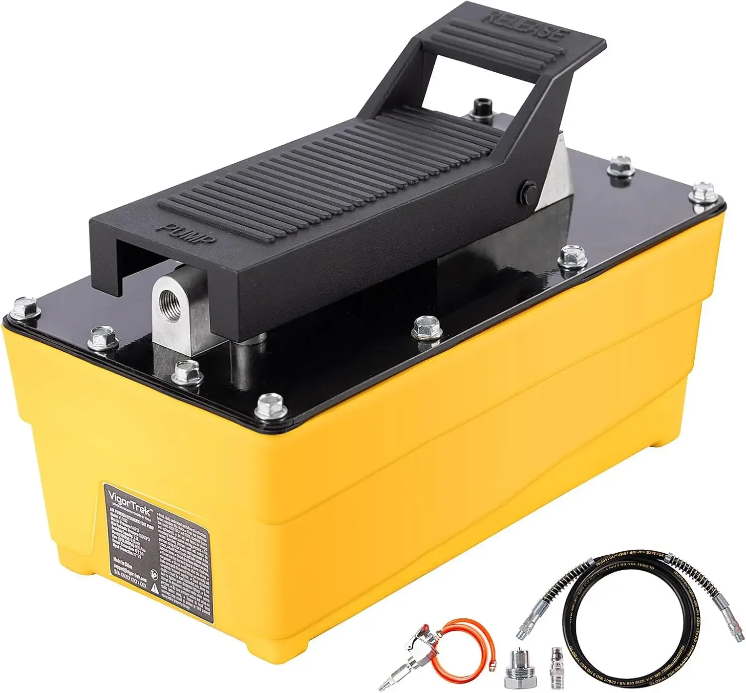 

Air Hydraulic Pump, 10,000 PSI, 0.6 Gal Foot Padel Hydraulic Pumps with 6.6 ft Hose and Spray Gun, NPT 3/8" Outlet & 1/4" Inlet,
