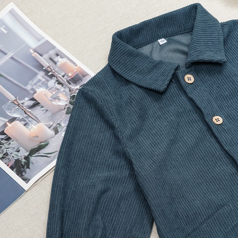 Lässiges Cordkleid für Mädchen 2026 Retro Herbst Neu Kinderkleid mit Revers Knöpfen Langarm mit Taschen Winterkleidung – Detail 11