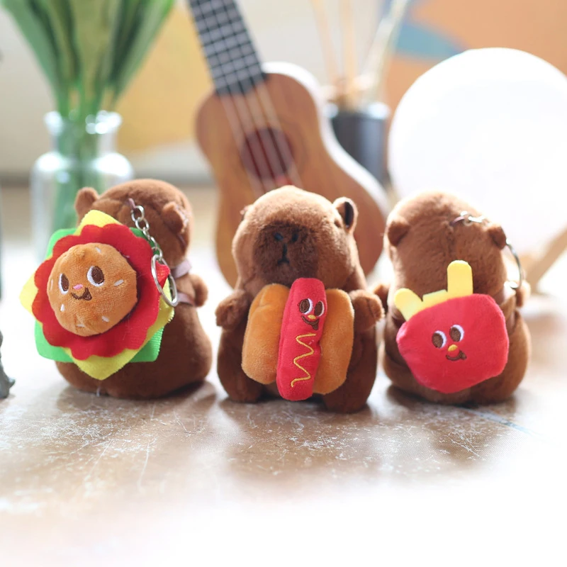 

[JT]1Pc Cute Burger Fries Capybara Plush Keychain Stuffed Animal Doll Pendant for Handbag Charms & Kids Gifts