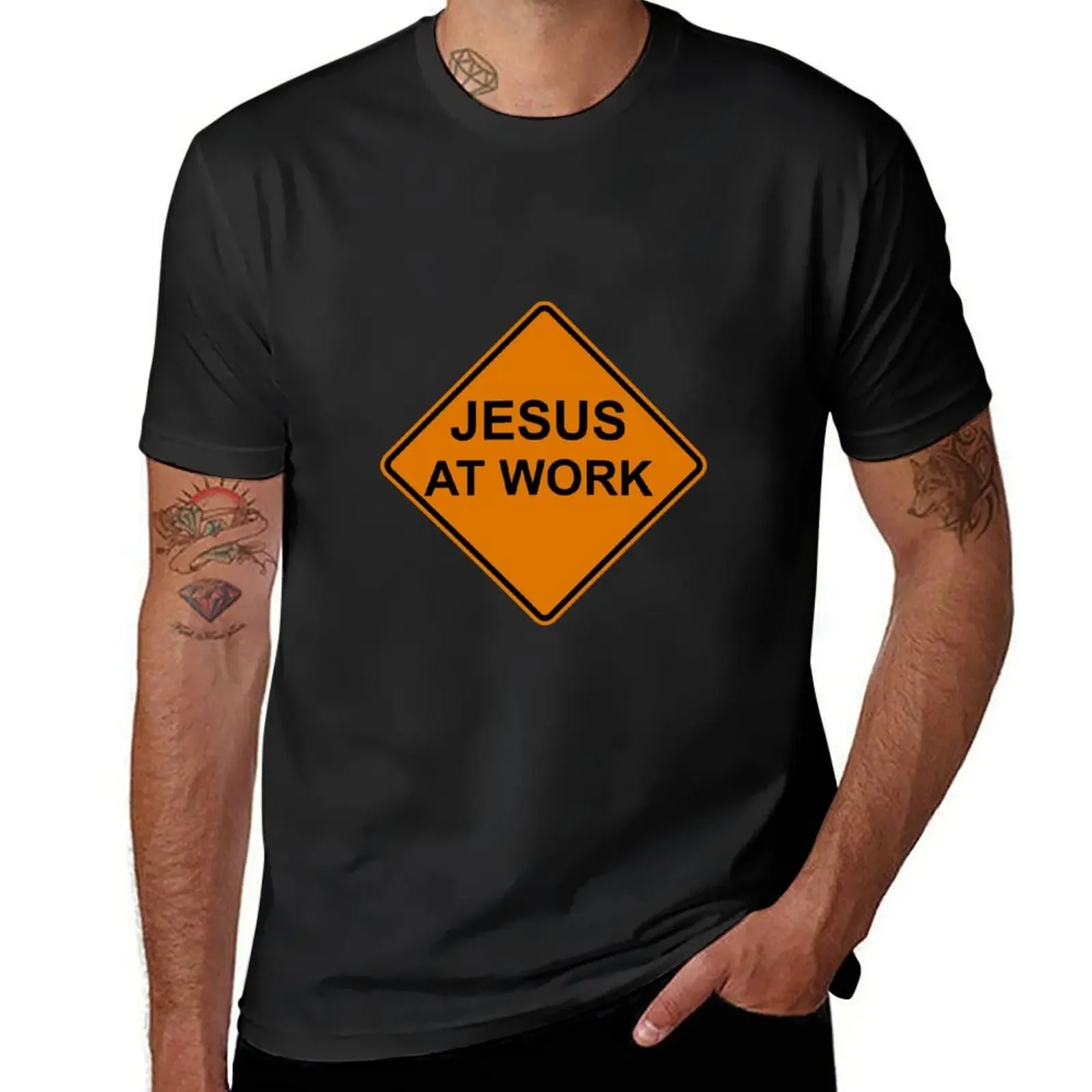 Jesus at Work Road Sign T-Shirt summer clothes custom shirt shirts men graphic