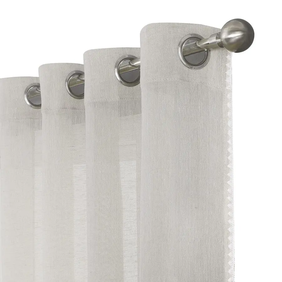 

Натуральные льняные полупрозрачные шторы с отделкой, фактурные занавески на люверсах, вуалевые занавески для спальни и гостиной