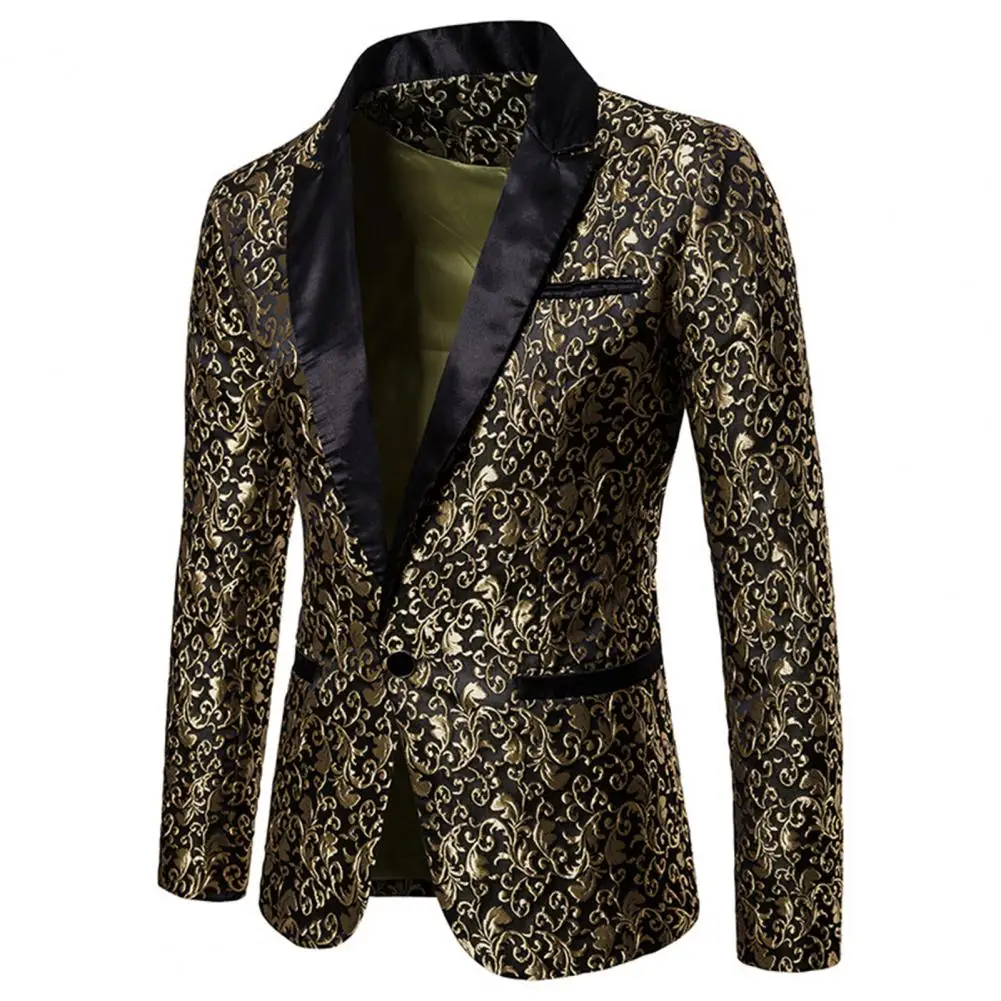 Luxury Men Blazer Jacquard Single Button Slim Fit Turndown Collar Blazer High Quality Wedding Banquet Men Blazer Jacket Coat