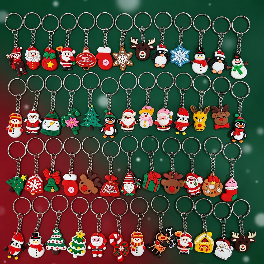 45 Pcs Christmas Keychain Set, 2D Flat PVC Reindeer Santa Charms, Cute Holiday Gift, All Styles Shown Are Included
