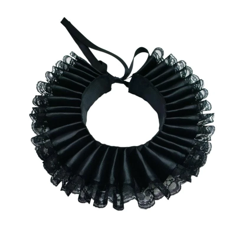 Women Ribbon Tie Ruffled Neck Collar Victorian Lace Trim Necklace