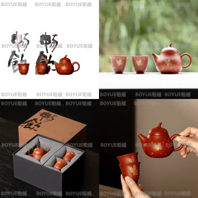 for Tang and Song Dynasties Purple Sand Kung Fu Tea Set Teapot Two Cup Gift Box Eggplant Melon Pot Falling Flowers and