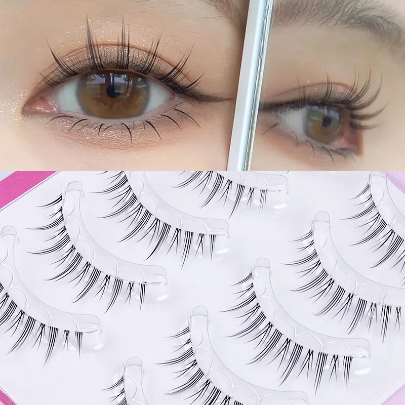 5ペア グルーフリー フルストリップ グルーフリー マンガ風つけまつげ DIY ナチュラルスタイルつけまつげ