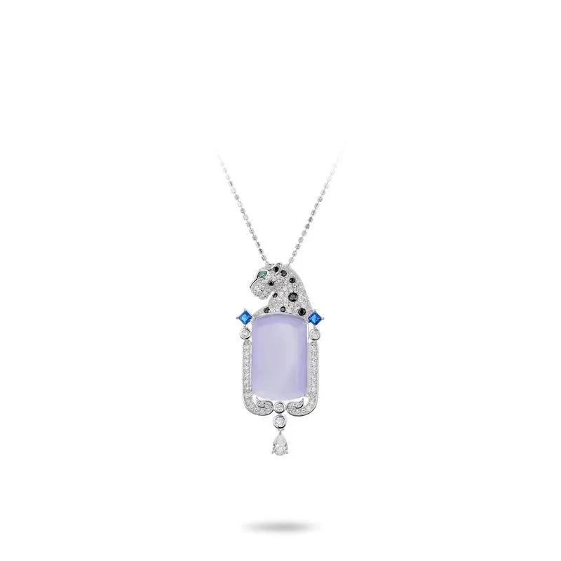 

ZOCA Pure Silver 925 Sterling Natural Purple Jade Pendant Leopard Drop Necklace Necklaces For Woman Trendy Fine Jewelry