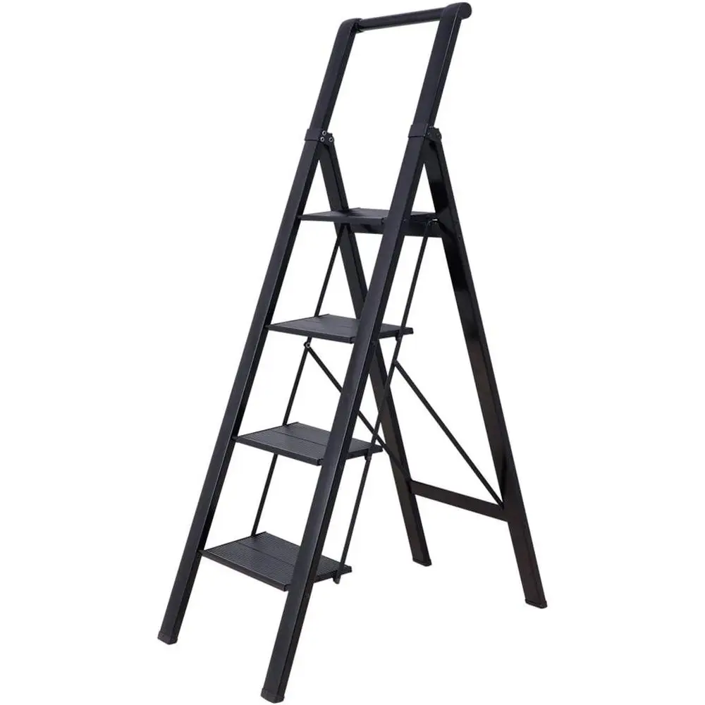

Lightweight 4-Step Ladder with Safety Handle, Anti-Slip Treads, 298 lbs Capacity for Home, Office, Garage, and Painting - Black