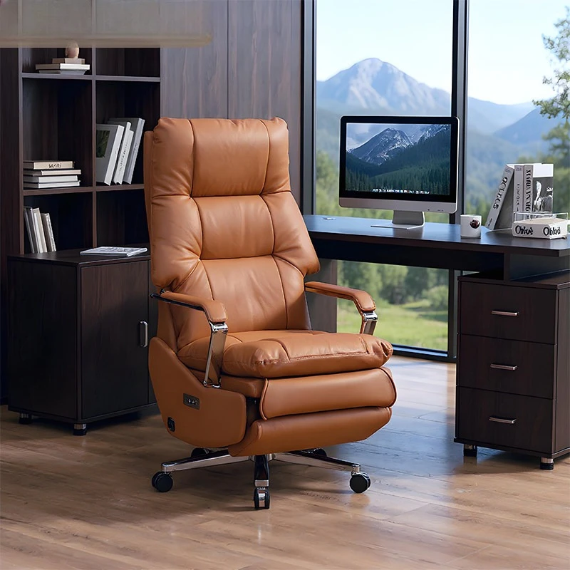 

Reclining Leather Boss Chair Sedentary Comfortable Office Chair Home Computer Business Office Chair