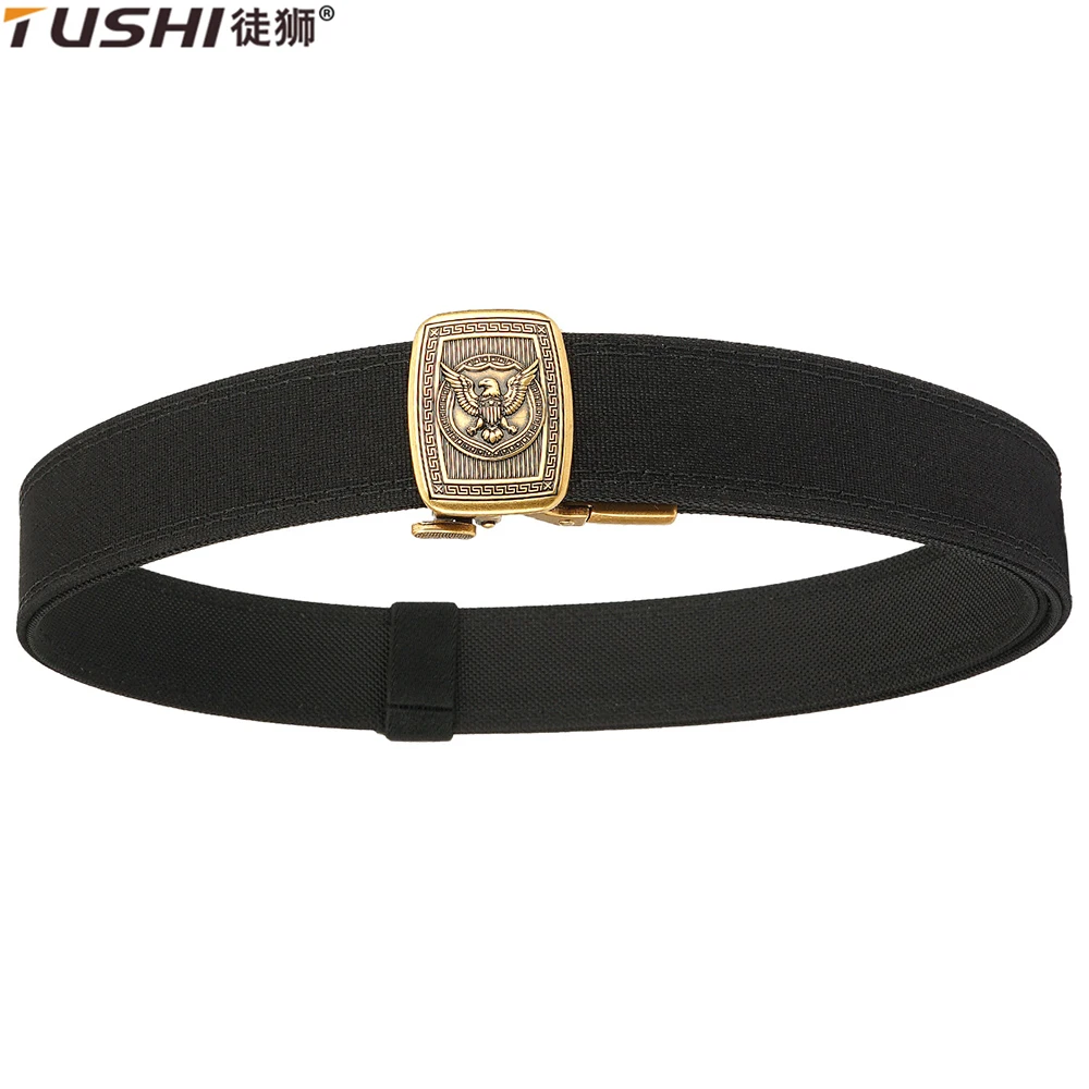 Cinturón táctico duro TUSHI para hombre, cinturón de metal con trinquete y hebilla automática, cinturón para pistola IPSC, cinturón militar de nailon 1100D, faja para deportes al aire libre