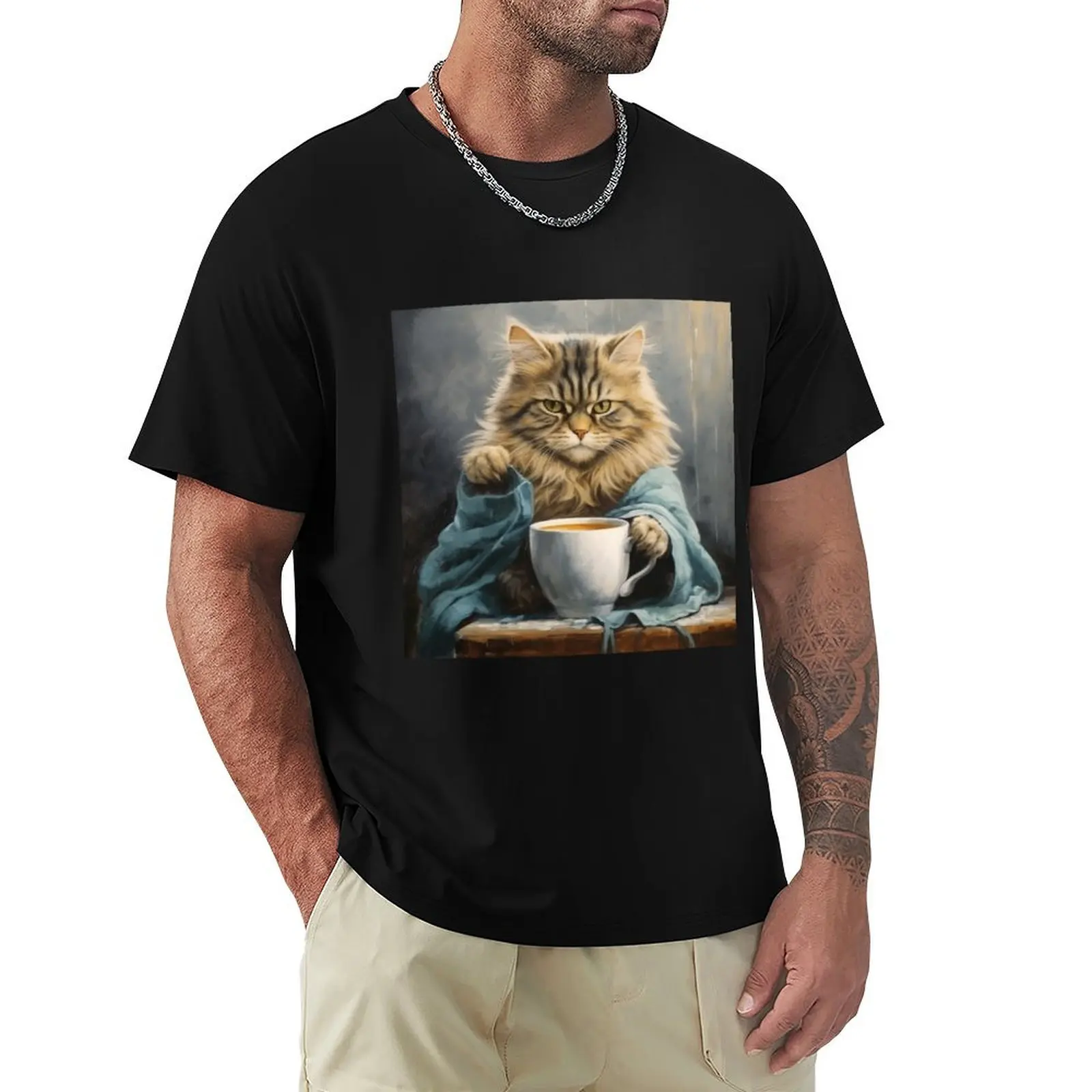 

Coffee Drinking Cat T-Shirt Breathable Travel T-Shirt