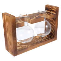1 set Wooden Rack Hydroponic Vase Glass Flower Arrangement Container Sturdy Table Home Decor Living Room Kitchen Office Gift