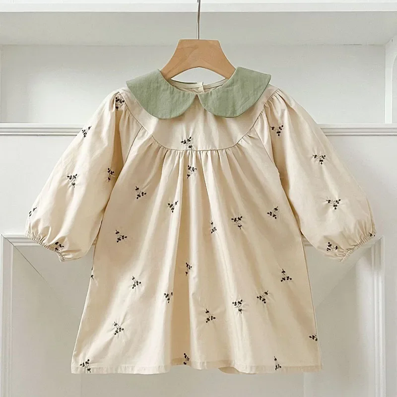 2024 New Autumn Baby Girl Romper Kids Princess Dresses Long Sleeved Cotton Embroidery 2-6Yrs Girl Party Dress Sister Dress