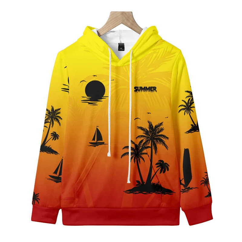 Men's 3d Print Hawaii Hooded Sweatshirt Coconut Tree Graphic Hoodie Long Sleeves Pullovers Tops Women Clothes High Quality Hoody