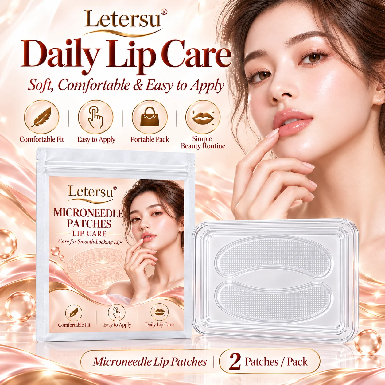 Microneedle Lip Patches, Micro Point Lip Care Patches, Comfortable Fit, Easy Apply, Daily Lip Care for Smooth-Looking Lips