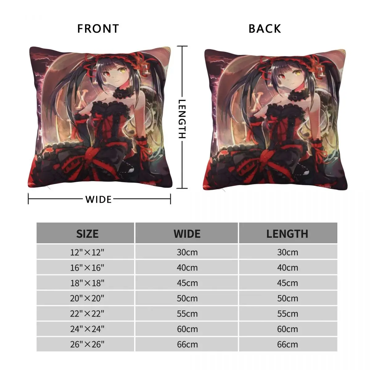 Kurumi Tokisaki Date A Live Square Pillowcase Polyester Linen Velvet Printed Zip Decor Throw Pillow Case Home Cushion Case 45x45