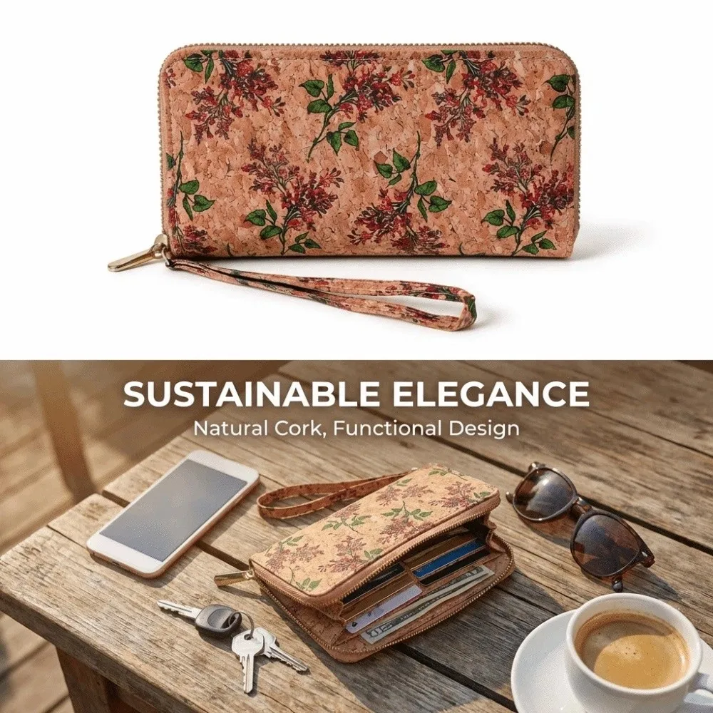 Multifunctional Flower Printing Wallets Women Long Style Multiple Card Slots Coin Purse PU Zipper HandBags Portable Use