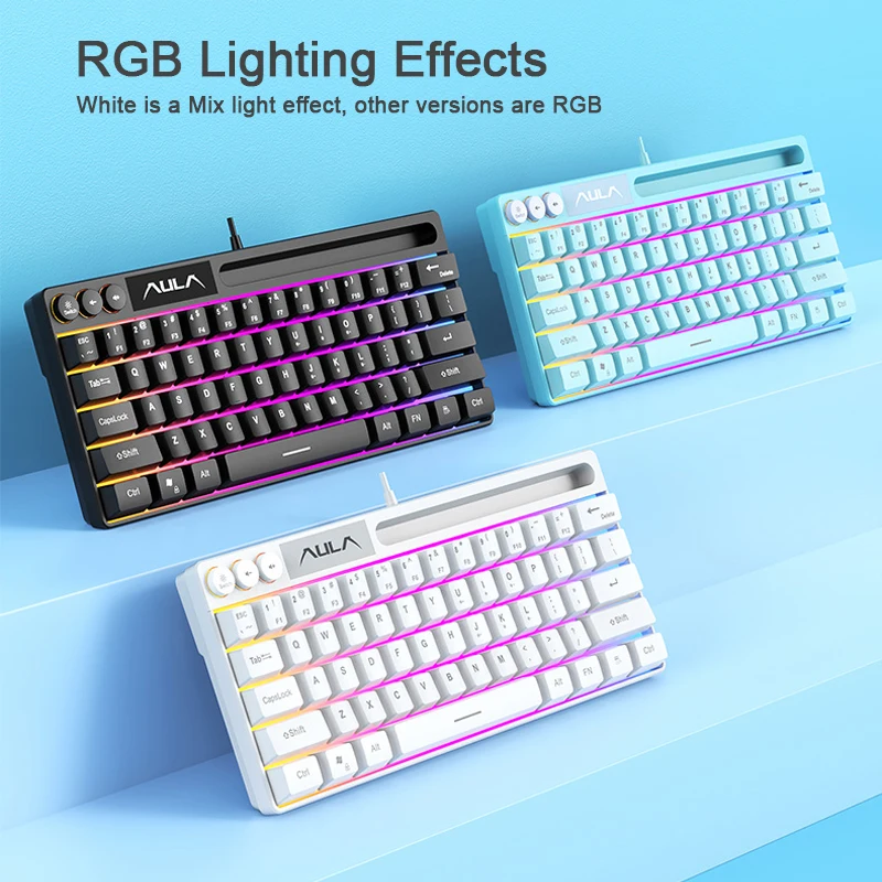 AULA F3061 RGB 64 Keys Wired Membrang Keyboard USB Interface for PC/Laptop Connection, Phone Slot Space Saving Design