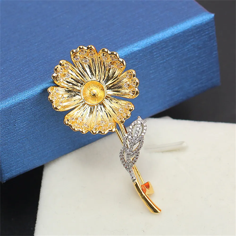 Accessori fai da te delicata spilla di perle di girasole di alta qualità placcata in oro Micro-set zircone Pin corpetto supporto vuoto donne