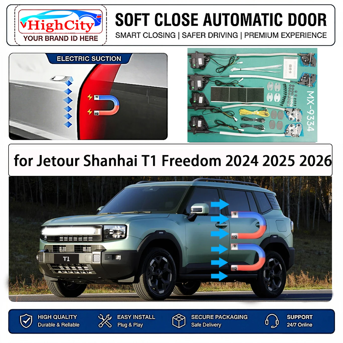 for Jetour Shanhai T1 Freedom 2024-2026  Electric Suction Soft Close Door Kit Smart Anti Pinch Auto Cinch Latch System No Slam