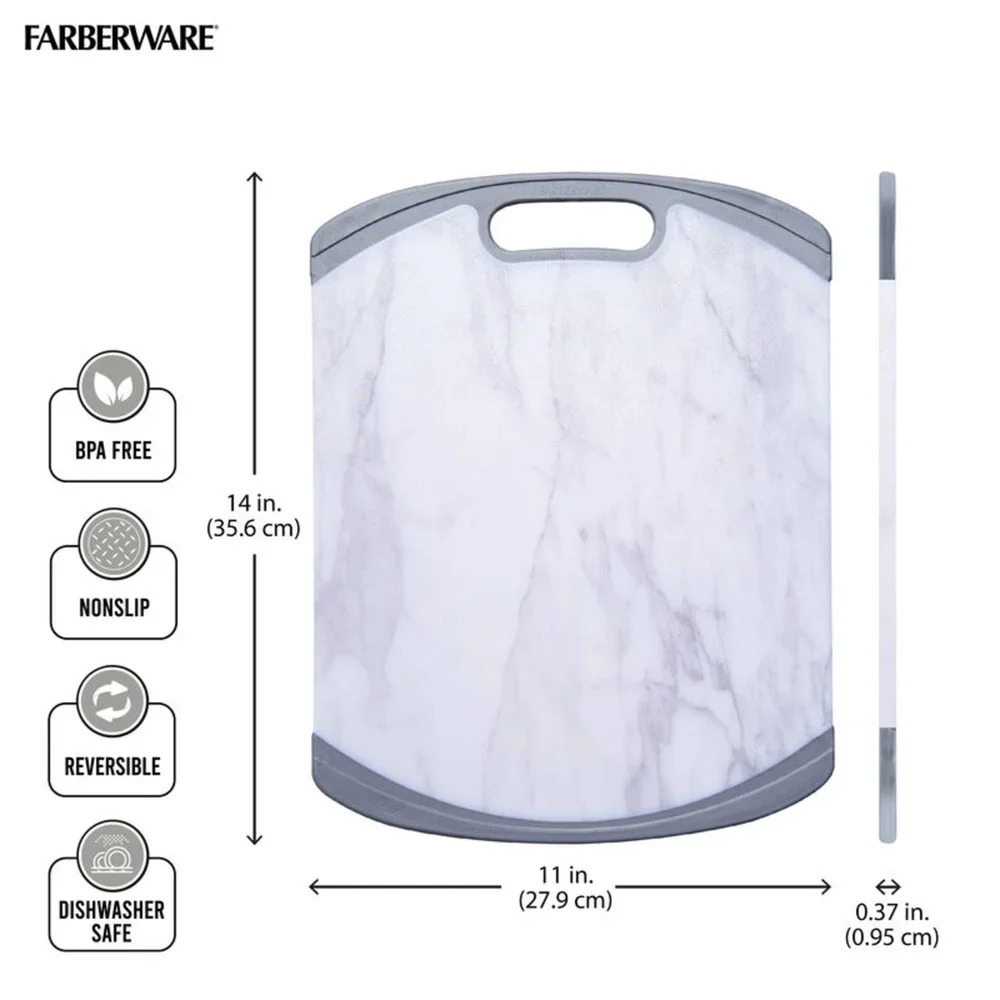 

Marble Pattern Plastic Cutting Board Reversible Non-Slip Gentle on Blades Easy to Clean Dishwasher Safe 11x14 Poly Material