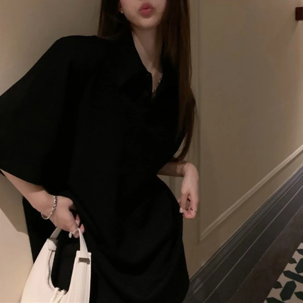 2026 Summer New POLO Collar Fashion Versatile Korean Edition Solid Color Short Sleeved Women's T-shirt Shirt Large Loose Top