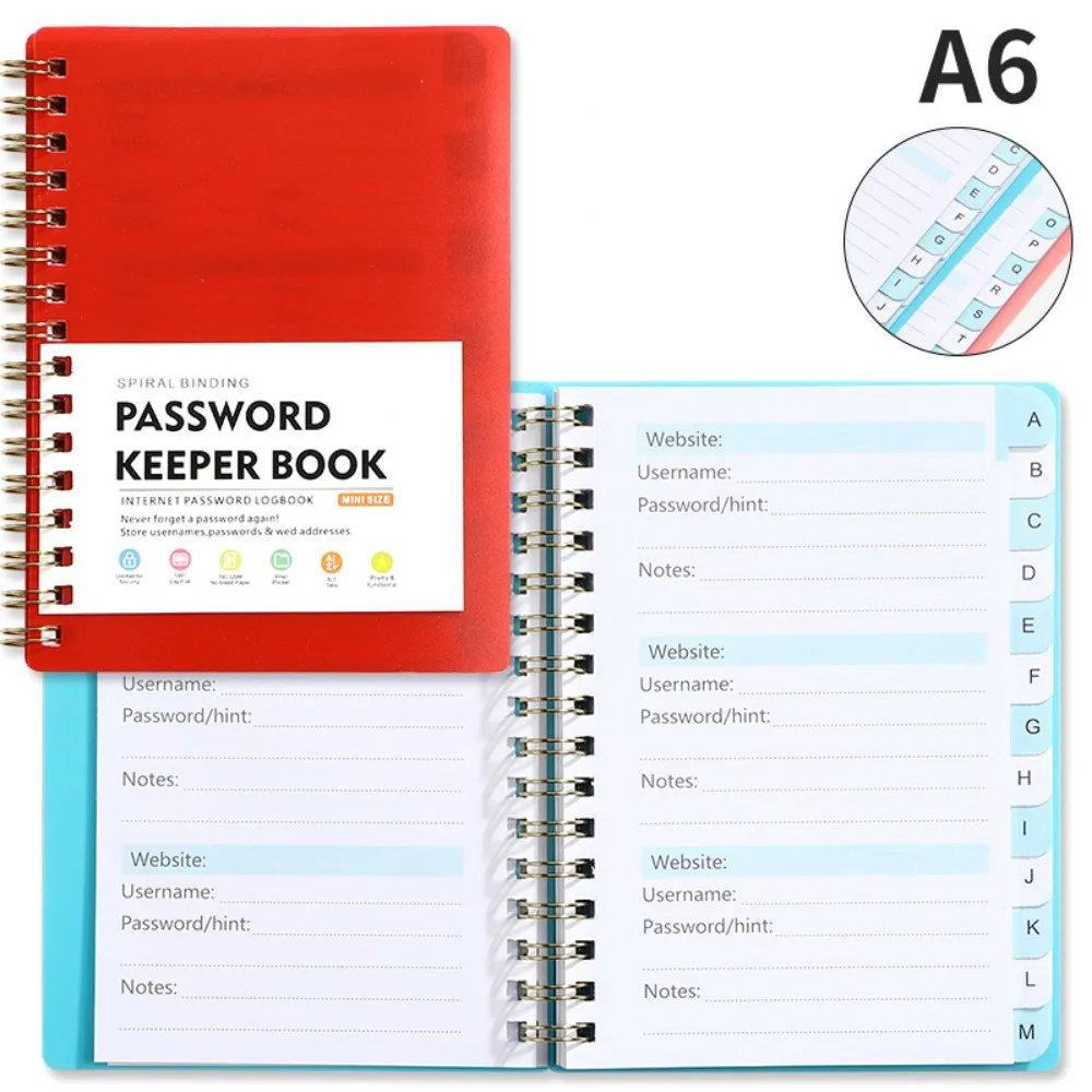 

With Alphabetical Tabs Spiral Password Keeper Book A6 MINI Size Coil Book Password Keeper Notebook Saving Website Logins