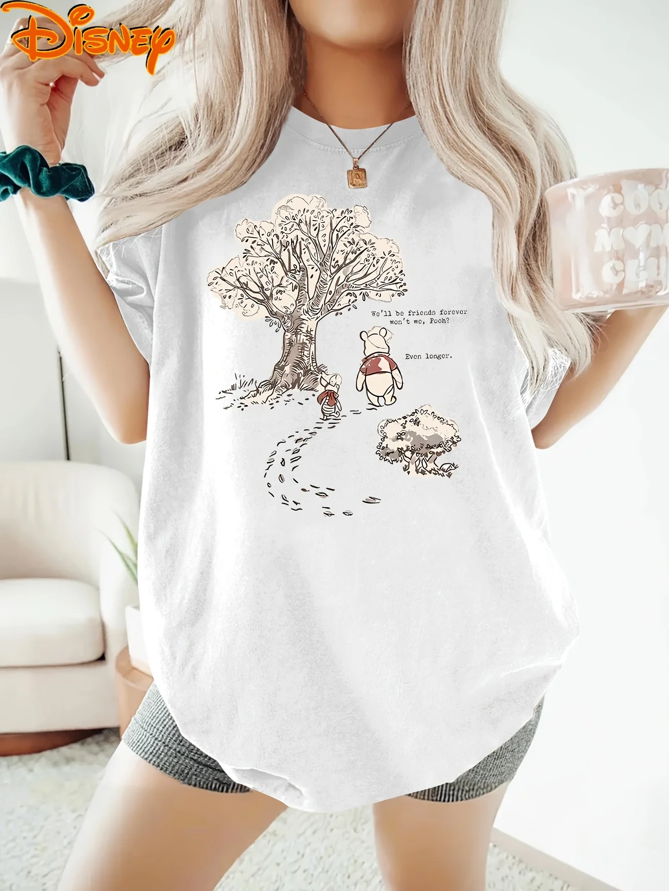 

2025 Новая футболка унисекс с принтом узоров Диснея, уличная мода, футболка с короткими рукавами из чистого хлопка и круглым вырезом