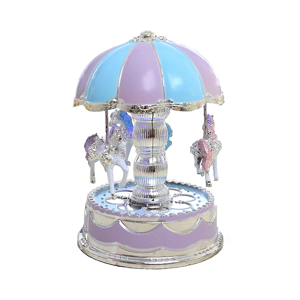 Luxury Carousel Music Box 3 Horses Rotate LED Light Luminous Rotation (Purple) luxury music box totatable music box