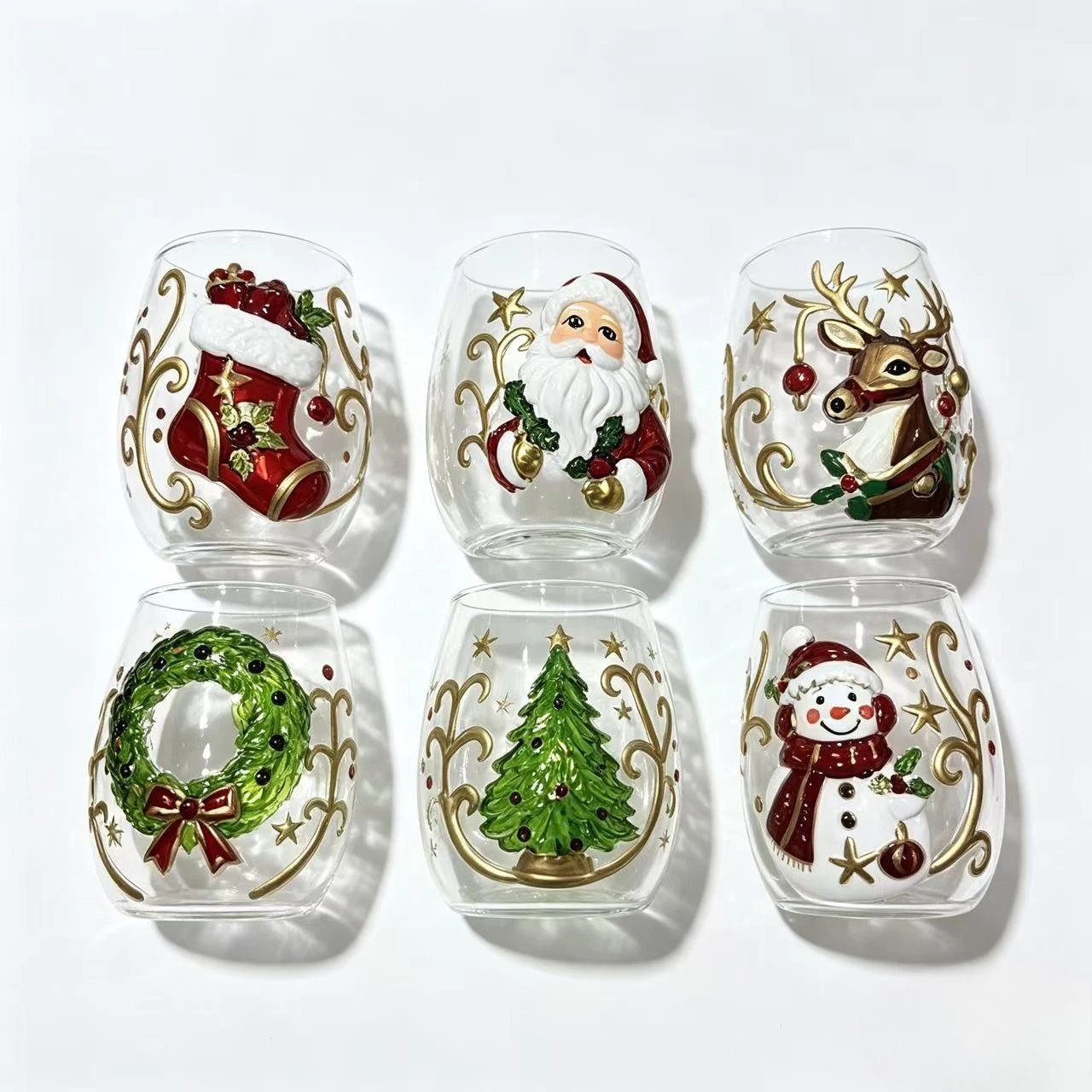 3D Christmas Painted High Borosilicate Glass Cups  Real Shot Santa Snowman Wine Glass Xmas Party Gift for Wine Milk Juice