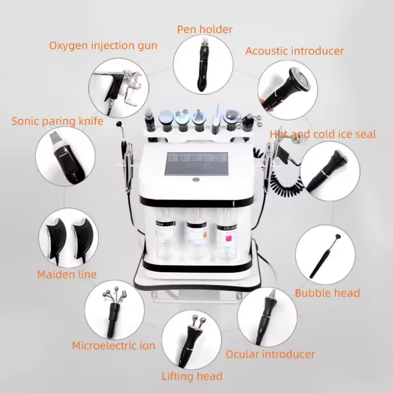 Professional 10 In 1 H2O2 Aqua Peeling Samll Bubble Oxygen Facial Machine For Skin Care Deep Cleaning Exfoliating Hydra Peel