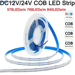 5m 12V 24V DC elastyczne światło pasek COB LED RGB 576 768 840 diod LED/m 4Pin 10mm bezkropkowy kolorowy pasek taśma oświetleniowa LED do domu Dec