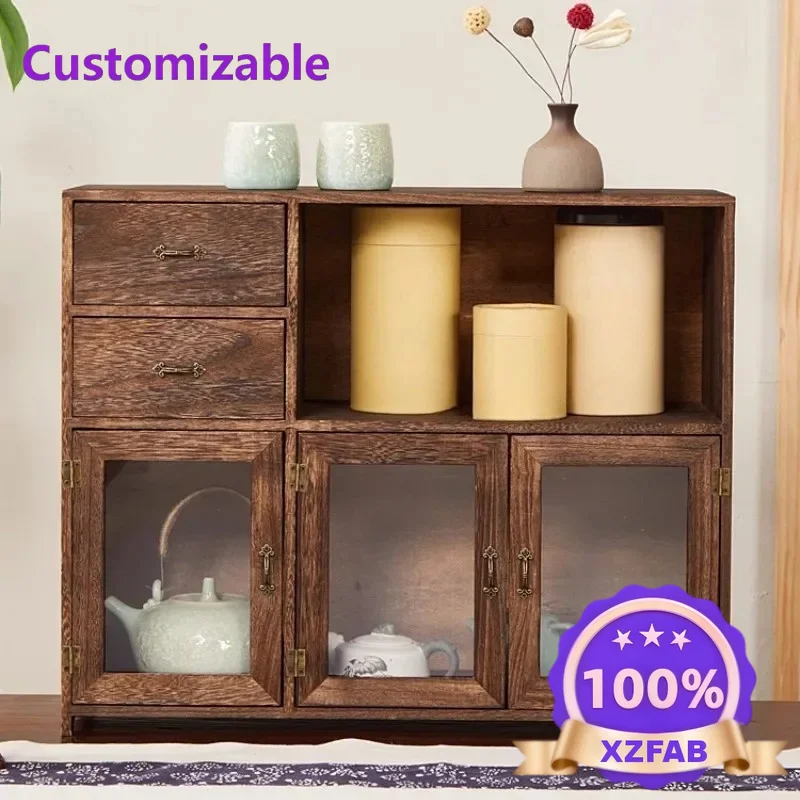 Factory Direct 2026 Minimalist Console Table Glass Door Cabinet & Drawer Wooden Box Kitchen Drawer Organizer For Tea Cup