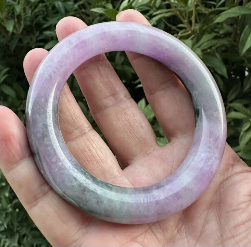 Round rod Natural Grade AAA Icy Green Lavender Jade jadeite bracelet Bangle 58mm