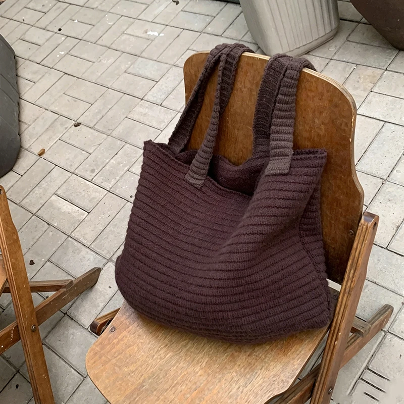 

Fashion Causal Soft knitted Solid Color Women's Shoulder Bag Large Capacity Female Underarm Bag For Commute Outings
