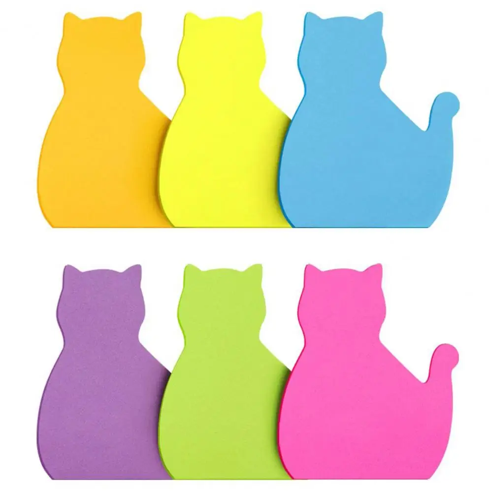 Notas adhesivas con forma de gato para cuaderno, notas adhesivas de diseño bonito, 6 piezas, Adorable, autoadhesivo fuerte