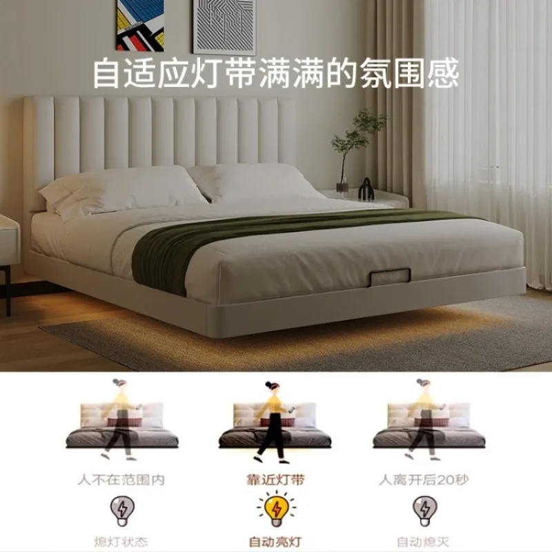 Piano key leather art suspension bed, French cream style bedroom double soft bag 1 meter 8 double bed