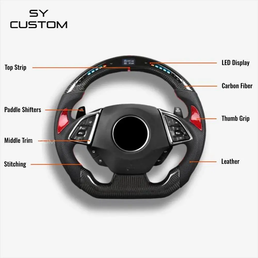 Chevrolet Steering Wheel Corvette Camaro SS ZL1 RPM LED Customized Carbon Fiber Racing Wheel 2016-2022 Model