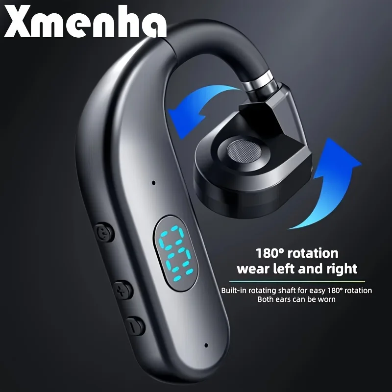 One Ear Headset Open Ear Air Conduction Headphones Wireless Headset Earpiece with Microphone for Cell Phones 30H Playtime