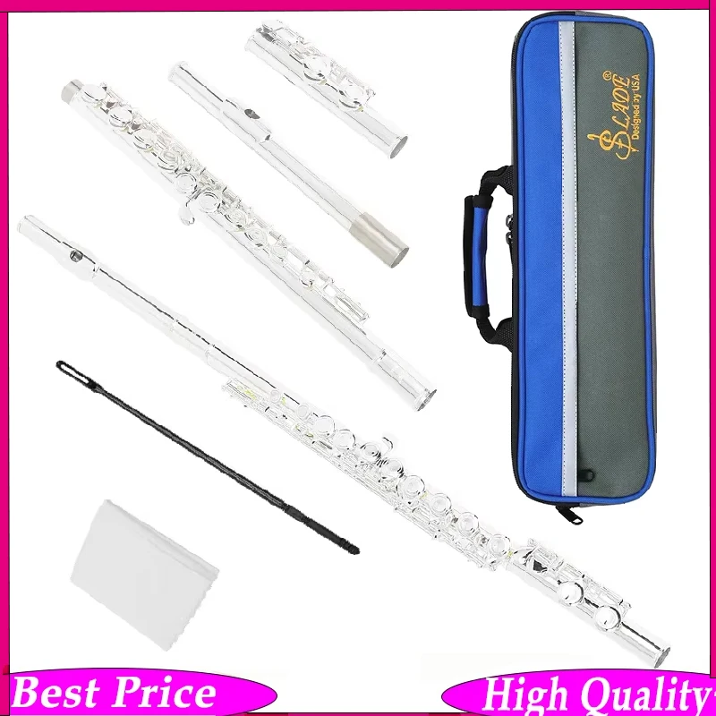 SLADE Pro C Flute 16 Key E-Mechanism Sterling Silver Plated Beginner Friendly Lead-Free Solder Flute Set