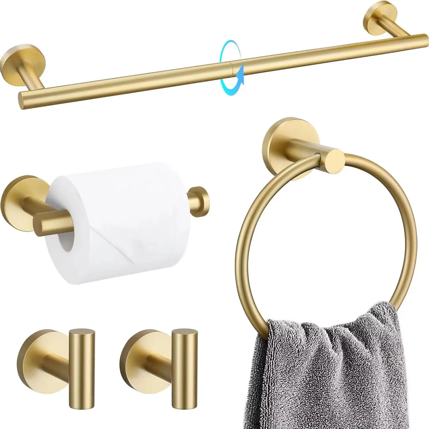 5 Piece Bathroom Accessories Set Brushed Gold Bathroom Hardware Set 23.6 Inch Bath Towel Bar Set SUS304 Stainless Steel Towel Ra
