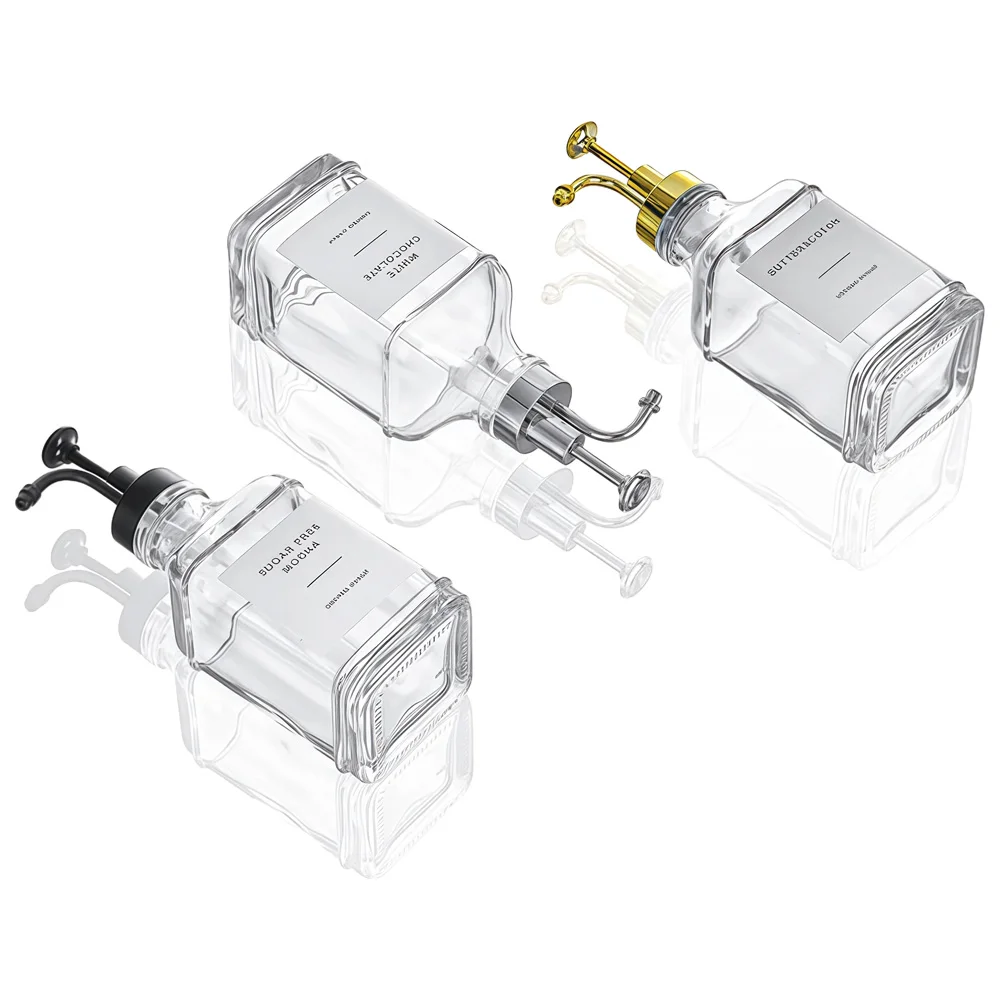 500 مللي موزع سائل زجاجي شفاف زجاجة حاوية شراب القهوة مع مضخات موزع الصابون وموزع سائل الحمام #4