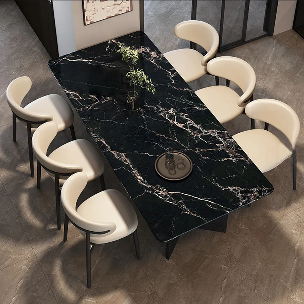 Light Luxury High-End Solid Wood Marble Top Modern Rectangular Dining Table and Chair Set for Small Apartments 6-Seater