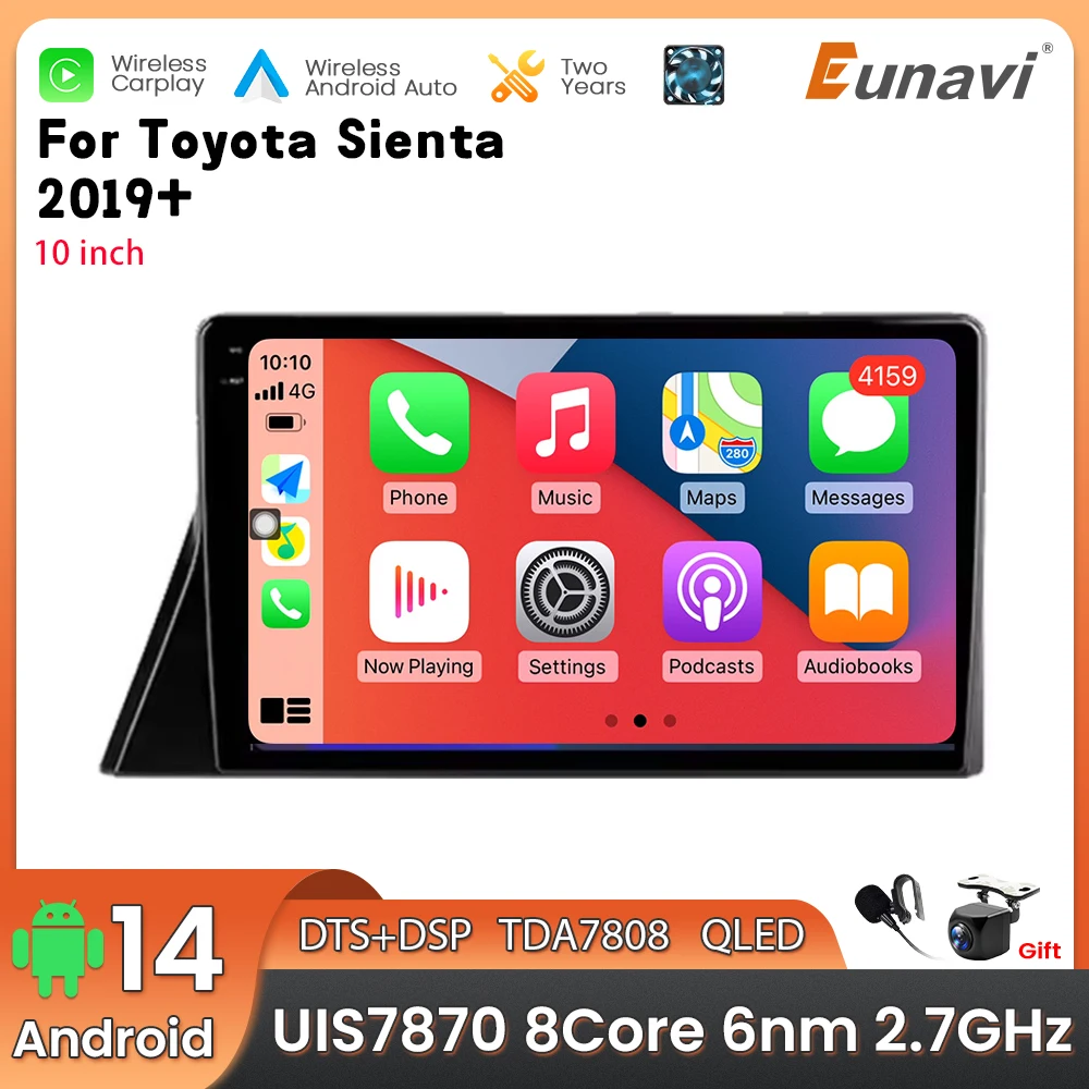 10 Inch Android 14 2 Din Car Multimedia Player For Toyota Sienta 2019+ Head Unit Stereo GPS Navigation BT WIFI