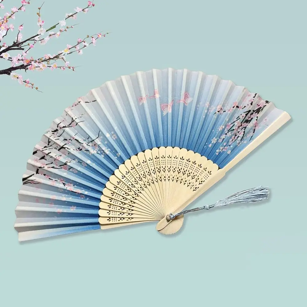High Quality Silk Vintage Folding Fan Bamboo Colorful Hand Fan Tassel Elegent Hand Fan Shank Classical Dance Fan Home Decoration