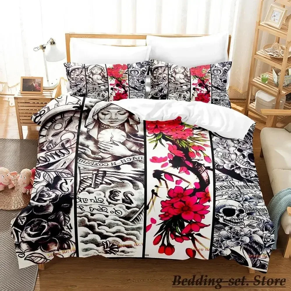 2023 Tattoo Nun Bedding Set Single Twin Full Queen King Size Bed Set Aldult Kid Bedroom Duvetcover Sets Anime parure de lit Bed