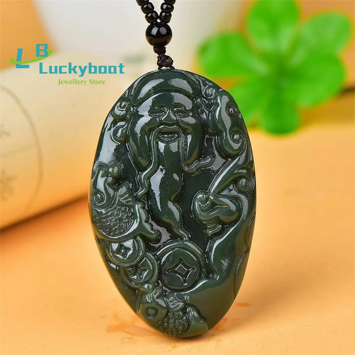 

Натуральный Hetian Qingyu Благоприятный кулон «Бог богатства» Простой и персонализированный модный универсальный для мужчин и женщин