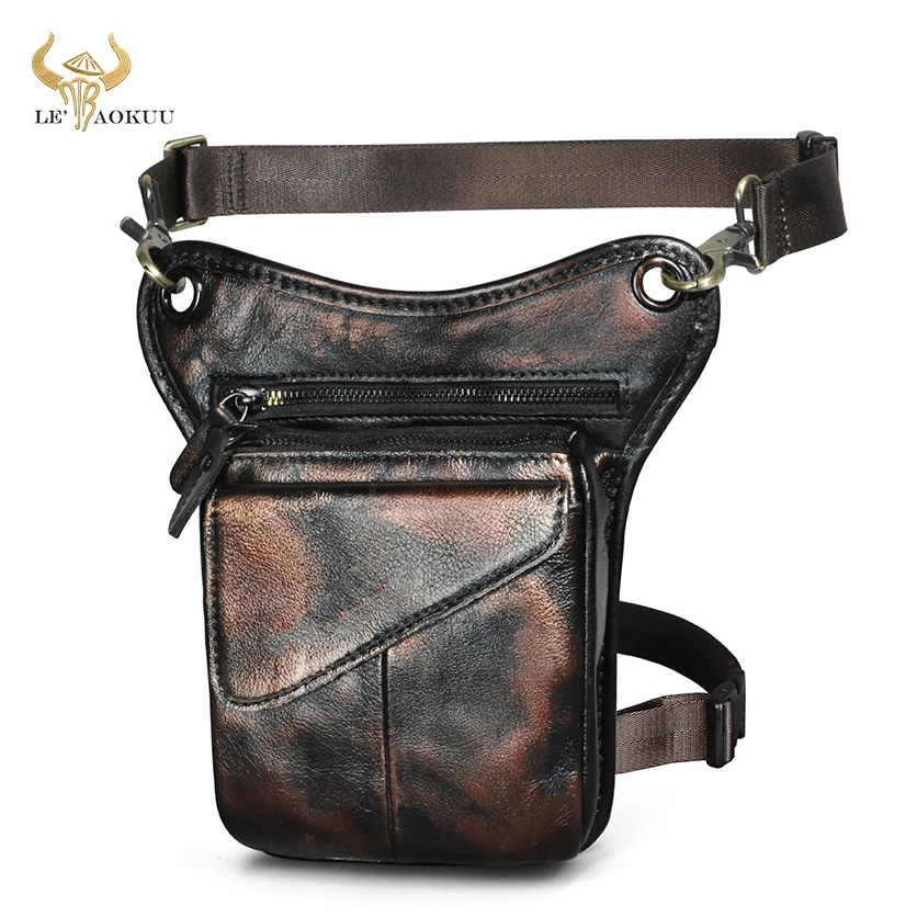 

Soft Real Leather Men Multi-function Design Coffee Sling Shoulder Messenger Bag Travel Fanny Waist Belt Pack Drop Leg Bag 211-3