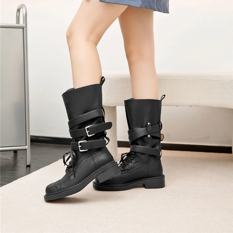 AIYUQI Western Cowboy Boots Women's 2025 New High Tube Motorcycle Boots Women's Block Heel Fashion Rider Boots Women