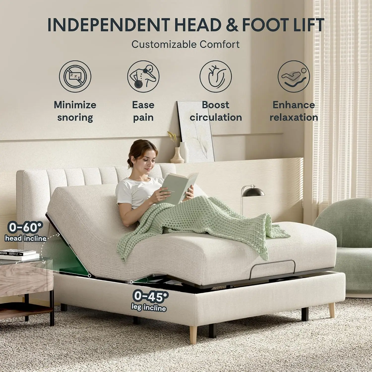Adjustable Bed Frame Split King Dual Motor Zero Gravity USB Ports Under Bed Lighting, Customized